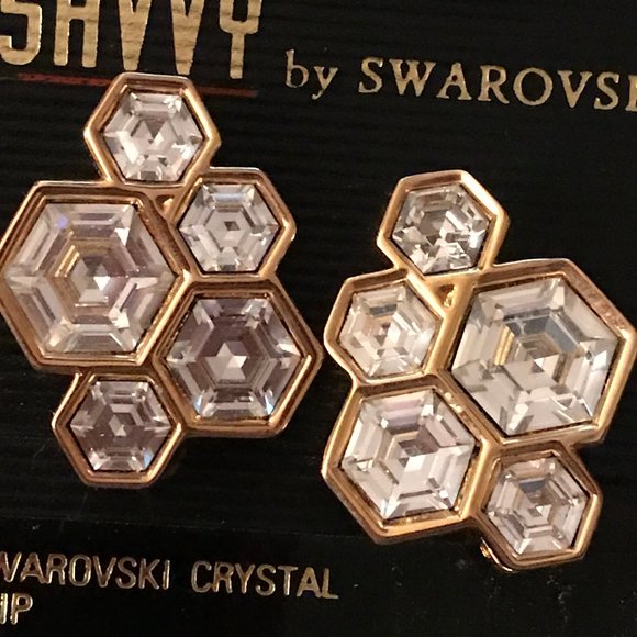 VTG  Savvy Swarovski Crystal Clip Earrings - Picture 3 of 5